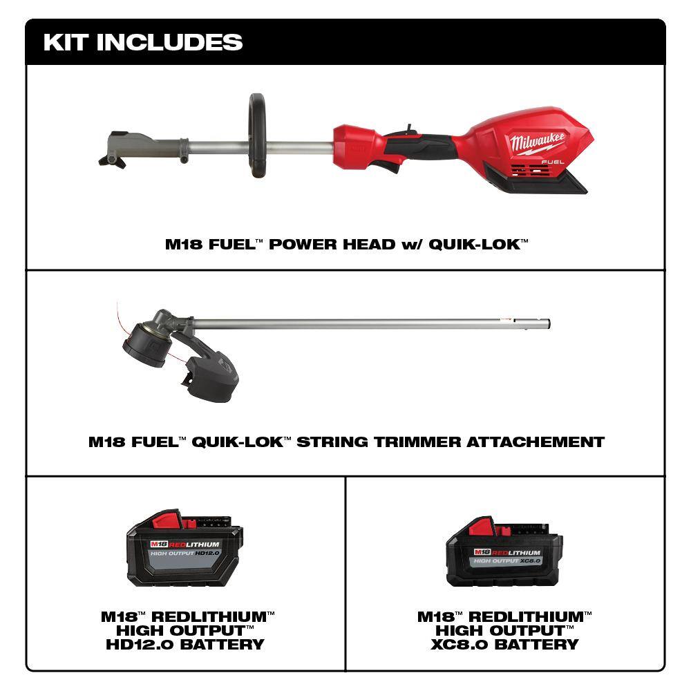 MW M18 FUEL 18V Lithium-Ion Brushless Cordless String Grass Trimmer with Attachment Capability 12 Ah and 8 Ah Batteries 2825-20ST-48-11-1812-48-11-1880