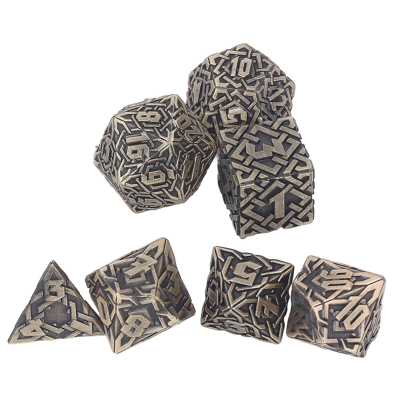 Solid Dices Toy Metal Polyhedron Clear Number Role Playing Rolling Dice Toy Set for Tabletop Barrel Plated Bronze