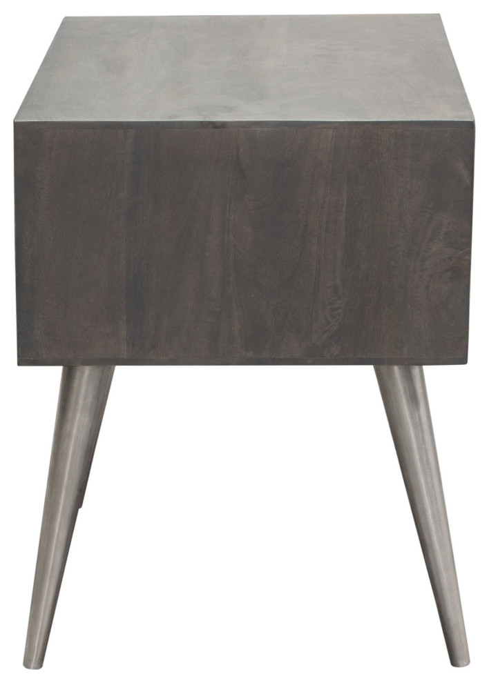 Petra Solid Mango Wood 1 Drawer Accent Table  Smoke Gray Finish With Nickel Legs   Midcentury   Side Tables And End Tables   by VirVentures  Houzz