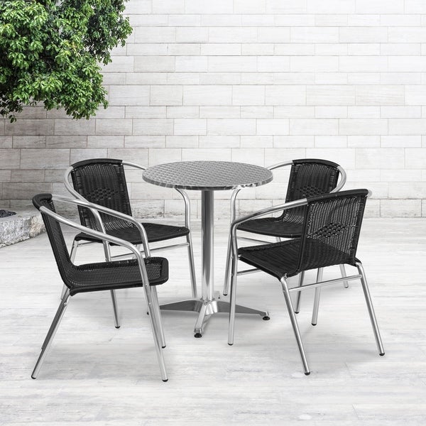 23.5-inch Round Aluminum Indoor-Outdoor Table with 4 Rattan Chairs -  - 12117063