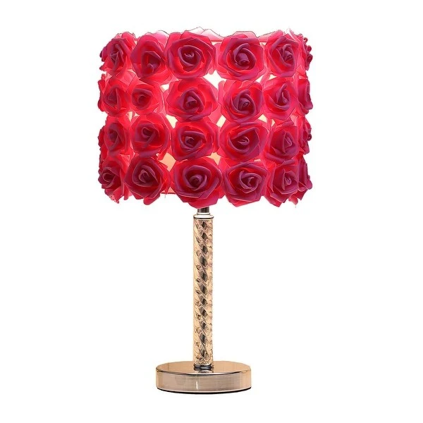 Bloom Roses Drum Shade Table Lamp with Twisted Acrylic Base， Red