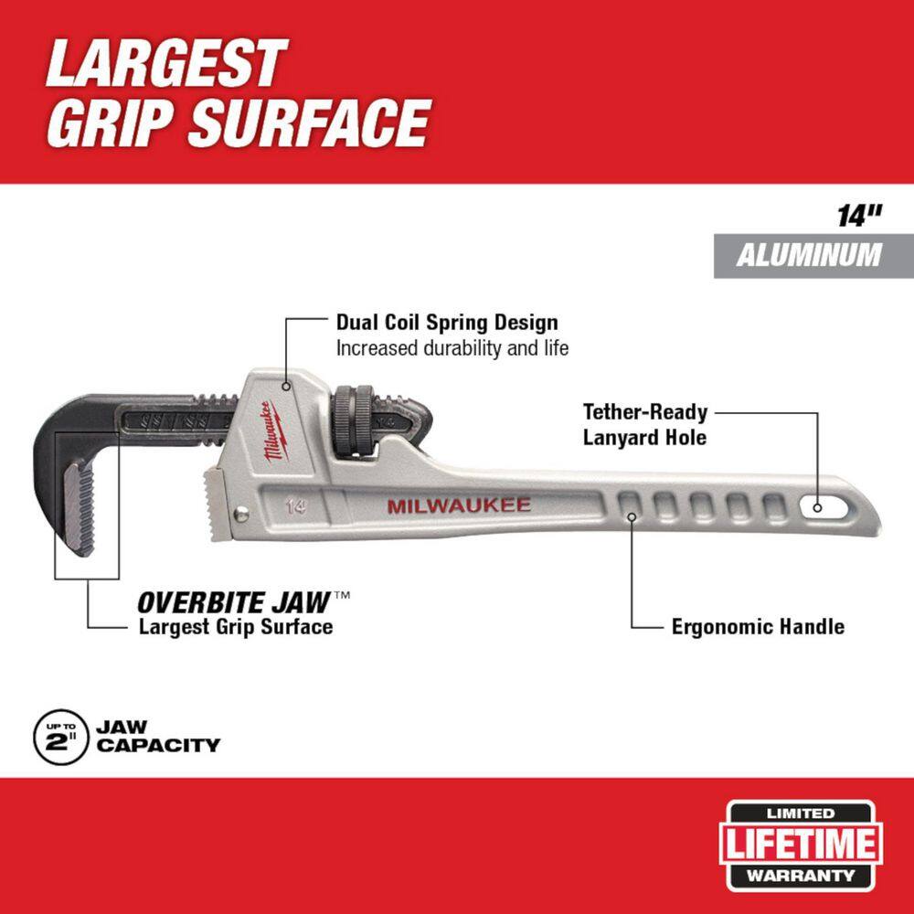 MW 10 in. and 14 in. Aluminum Pipe Wrench Set (2-Piece) 48-22-7210-48-22-7214