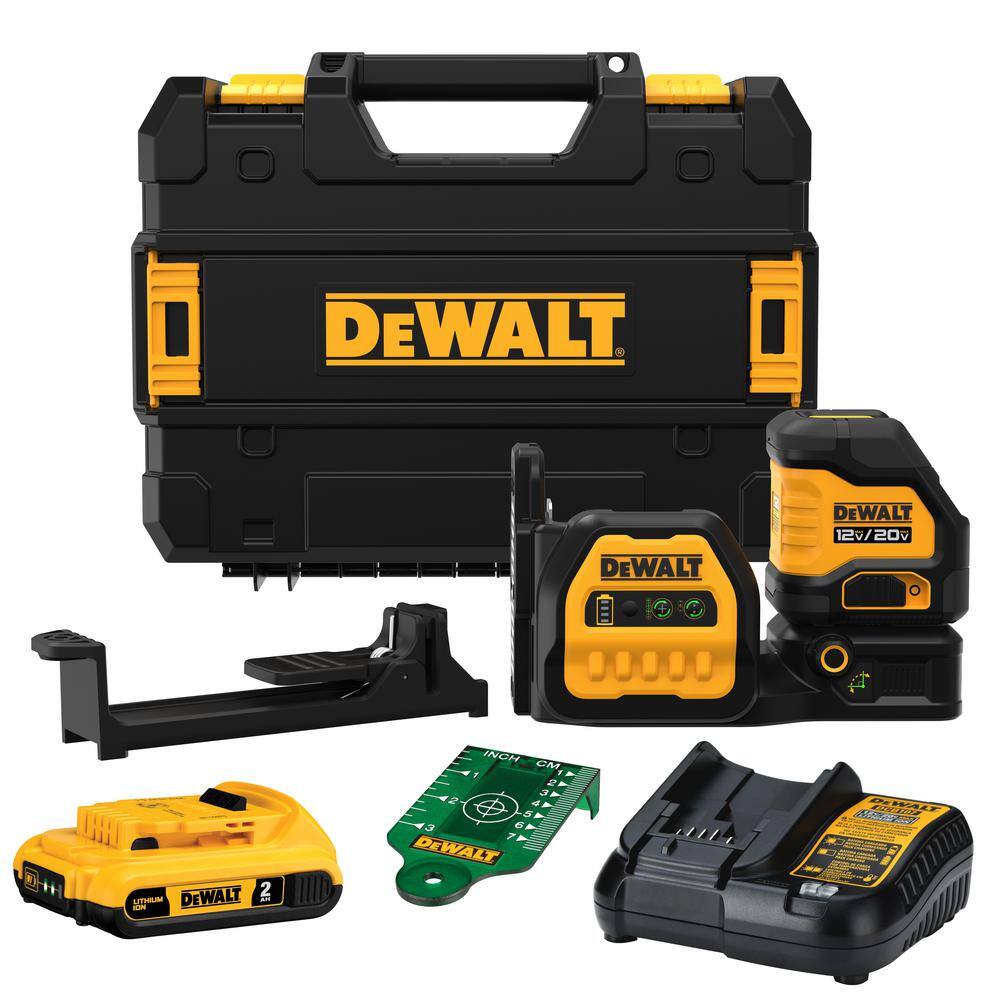 DW 20V Max Lithium-Ion Cordless Green Cross-Line Laser Level Kit (1) 2.0Ah Battery Charger and TSTAK Case DCLE34020G