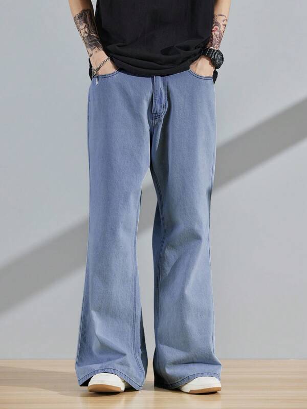 Men Slant Pocket Wide Leg Jeans
