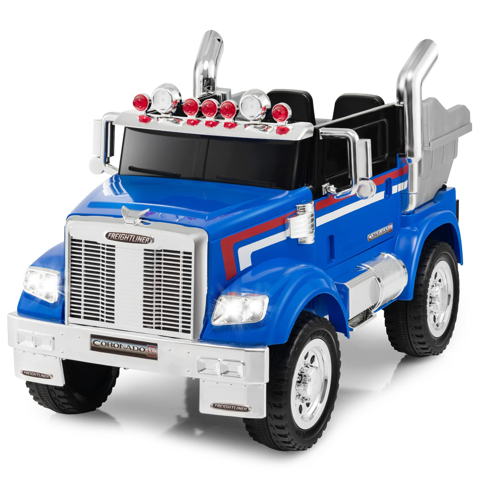 Costzon Electric Car for Kids, 12V Licensed Freightliner Ride on Dump Truck w/ Remote Control, Rear Loader