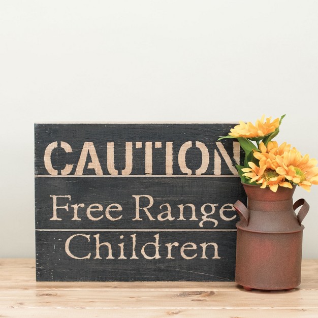 Caution Free Range Children 14 X 10 5 Inch Rustic Distressed Wood Wall Sign Foreside Home amp Garden