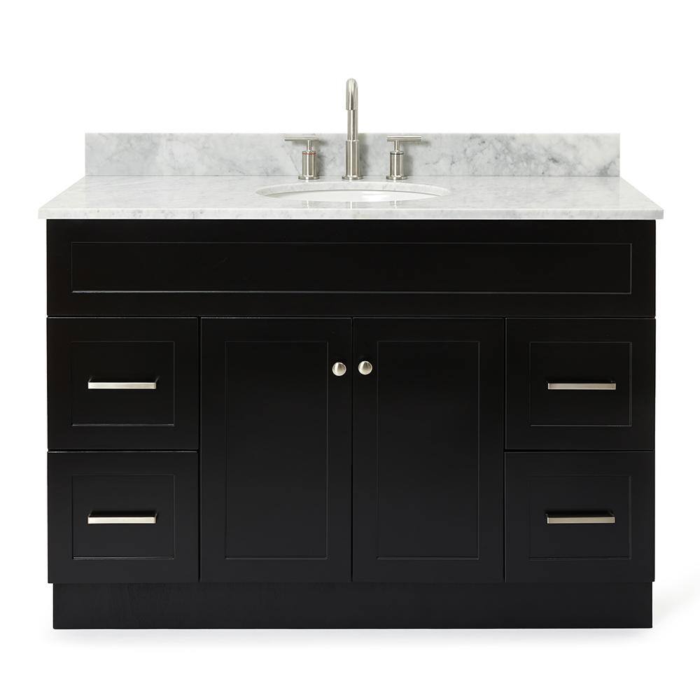 ARIEL Hamlet 49 in. W x 22 in. D x 36 in. H Bath Vanity in Black with Carrara White Marble Vanity Top with White Basin F049SCW2OVOBLK