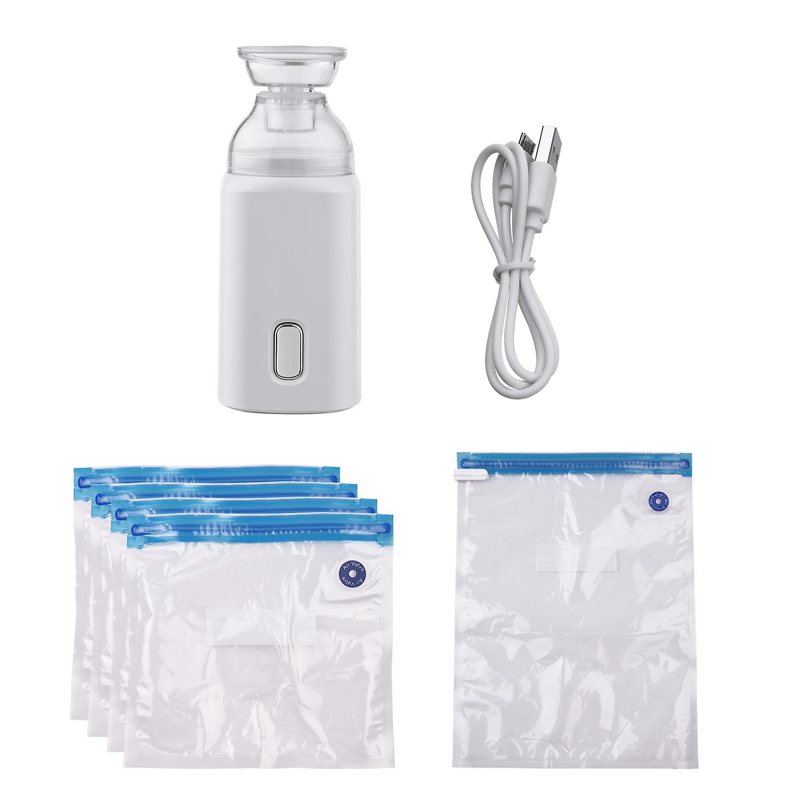 White Electric Pump With Vacuum Storage Bags With Usb Cable 5 Storage Bags Rechargeable Portable For Travel Home Use Save Space White