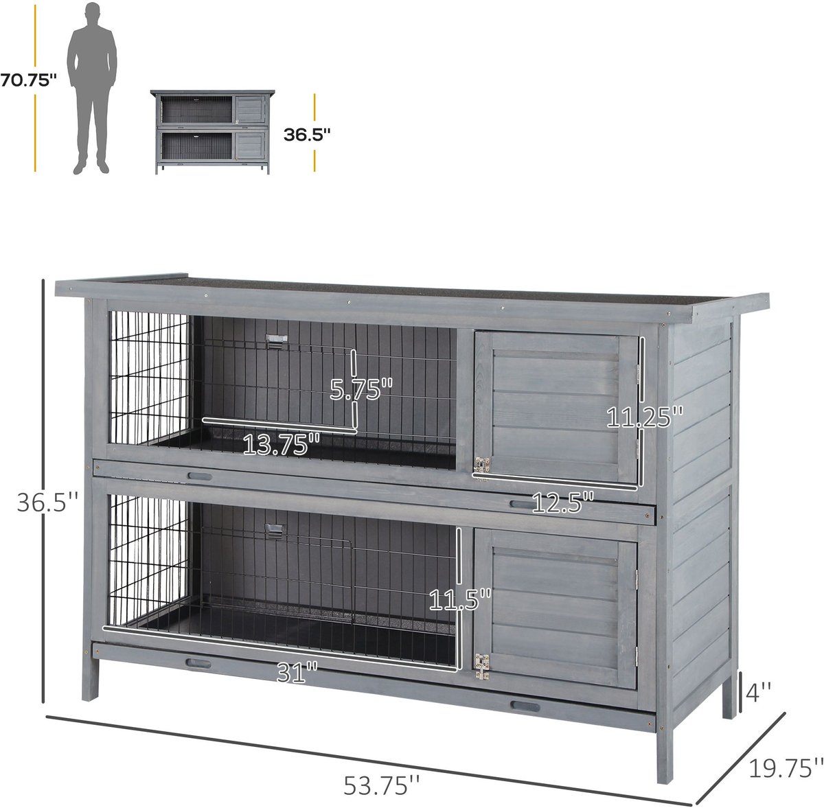 PawHut Raised Compact Dual Outdoor Wooden Rabbit Hutch