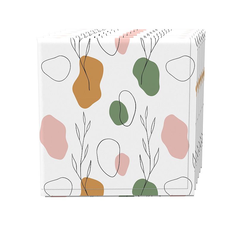 Napkin Set of 4， 100% Cotton， 20x20， Drawn Leaves and Dots