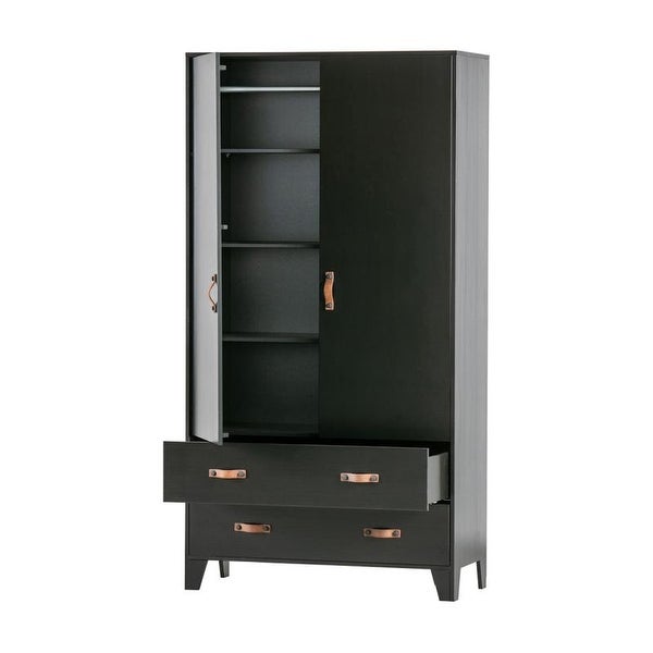 Woood Dian Black Wooden Wardrobe Cabinet - - 35432492