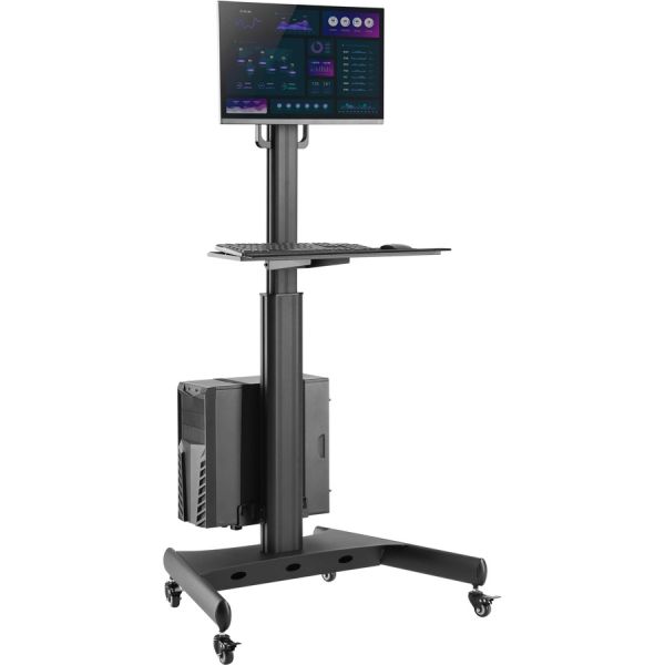 StarTech.com Mobile Standing Workstation with Monitor Mount， CPU/PC Holder， Height Adjustable Desktop Computer Cart， Standing Workstation