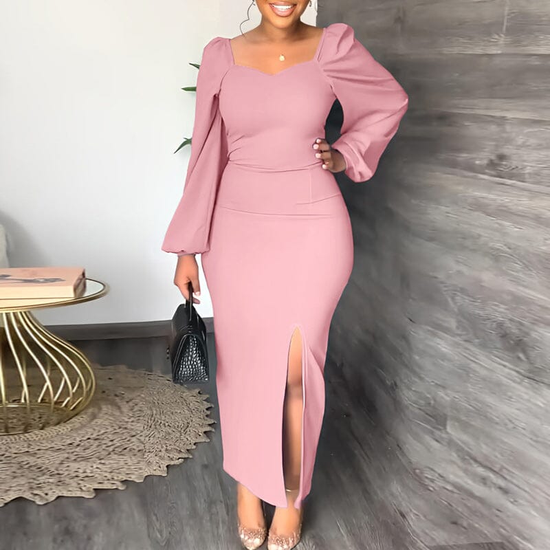 Long Sleeve Square Neck Slit Maxi Dresses