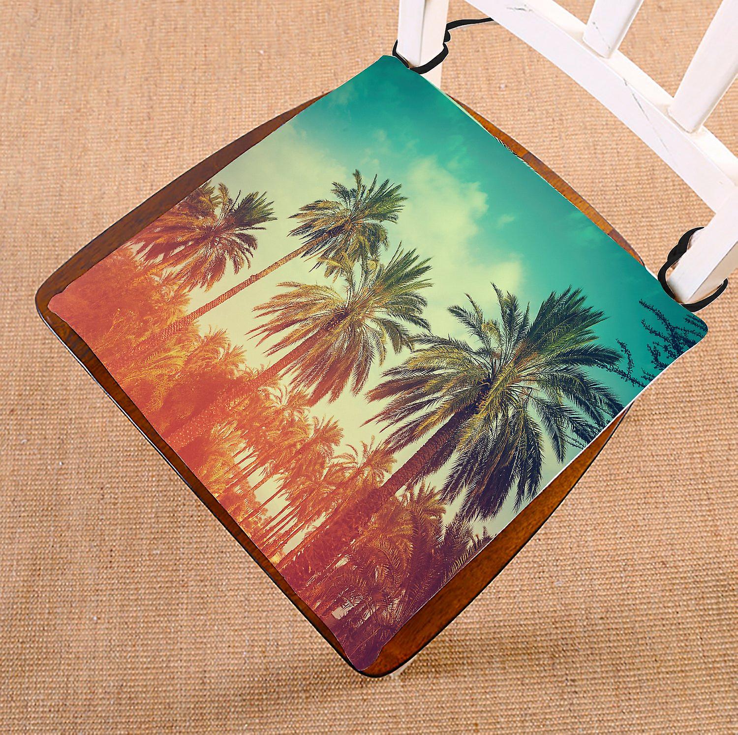 Tropical Seacape Chair Pad， Palm Trees Against Sky At Sunset Light Seat Cushion Chair Cushion Floor Cushion 45x45 Cm