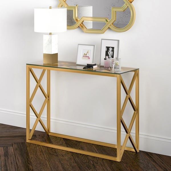 Silver Orchid Stifter Geometric X-base Metal/Glass Console Table