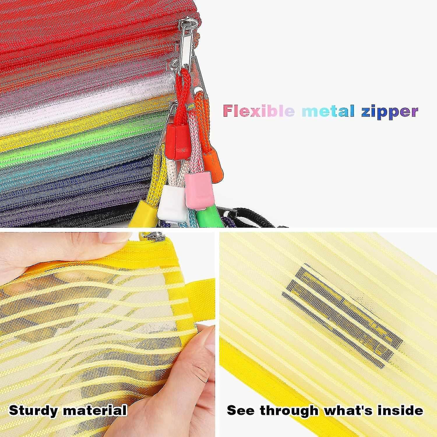 10 Pack Zipper Mesh Pouch Pencil Pouch Multicolor Pen Bag Multipurpose For Office Supplies Travel St