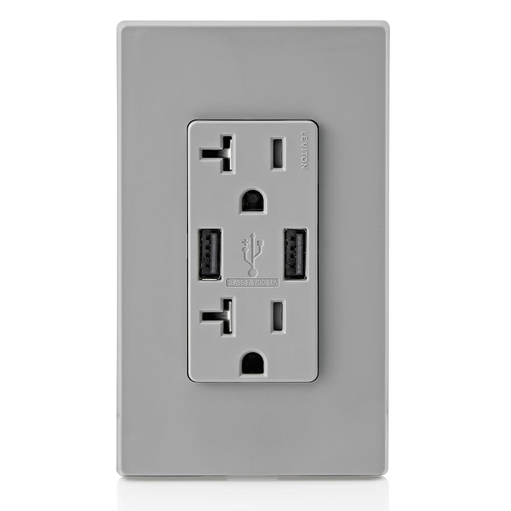 Leviton Combination Duplex Receptacle/Outlet 20A 125V Gray