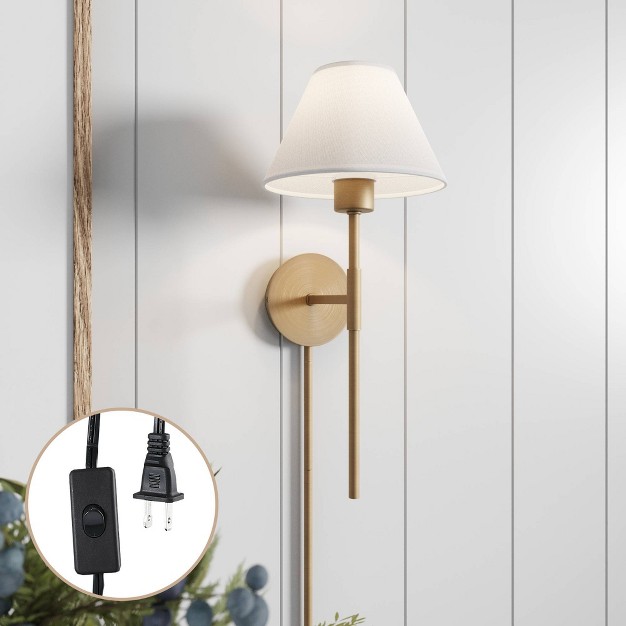 Millie Plugin Wall Sconce Light Fixture Cotton Shade brass Nathan James