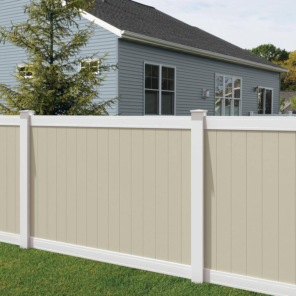 Veranda Pro-Series 6 ft. H x 8 ft. W WhiteTan Vinyl Woodbridge Privacy Unassembled Fence Panel 144729