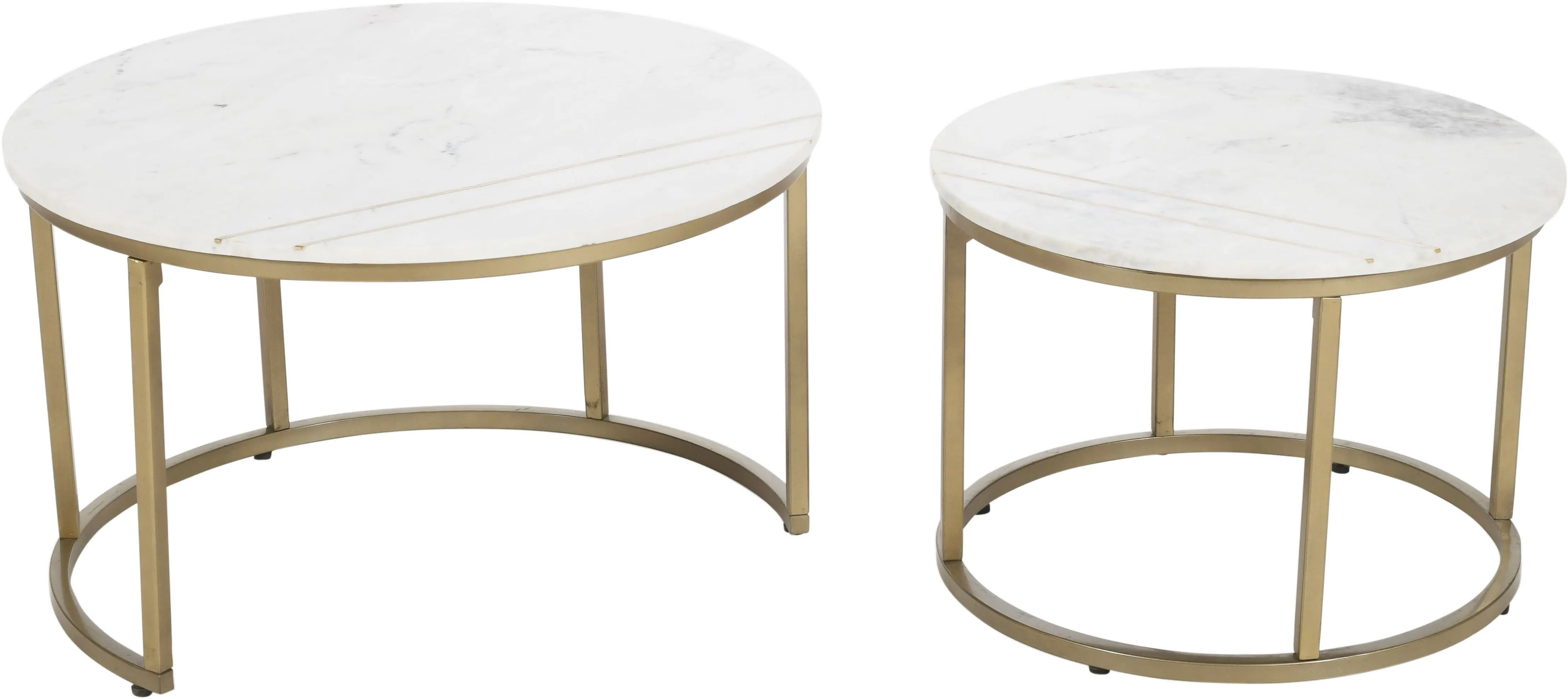 Kayla White Marble Round Nesting Tables， Set of 2