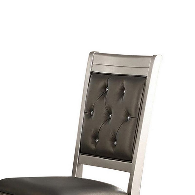 Rubber Wood Dining Chair With Diamond Tufted Back， Set Of 2，Gray