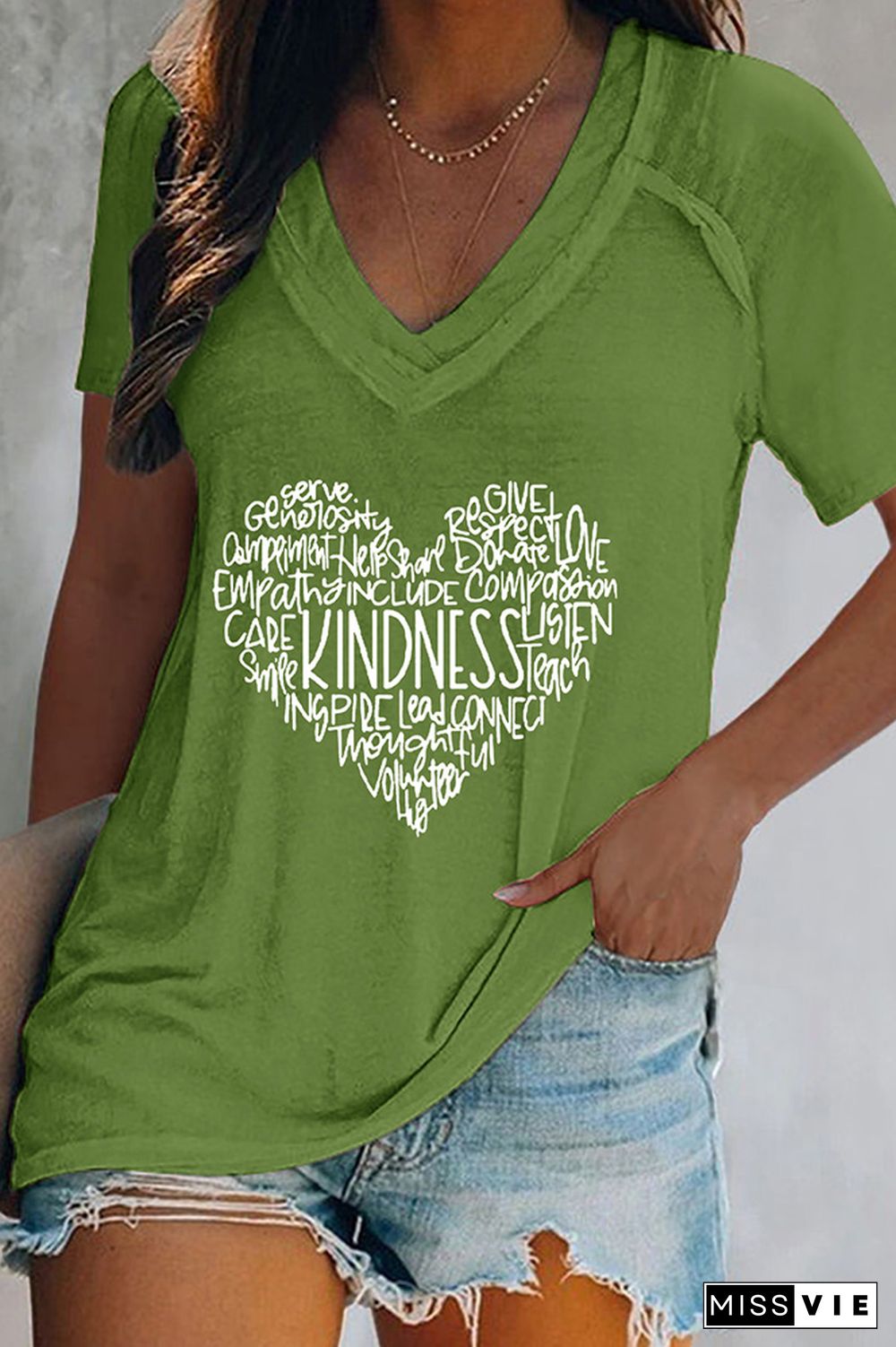 Kindness Heart V Neck Graphic Tee