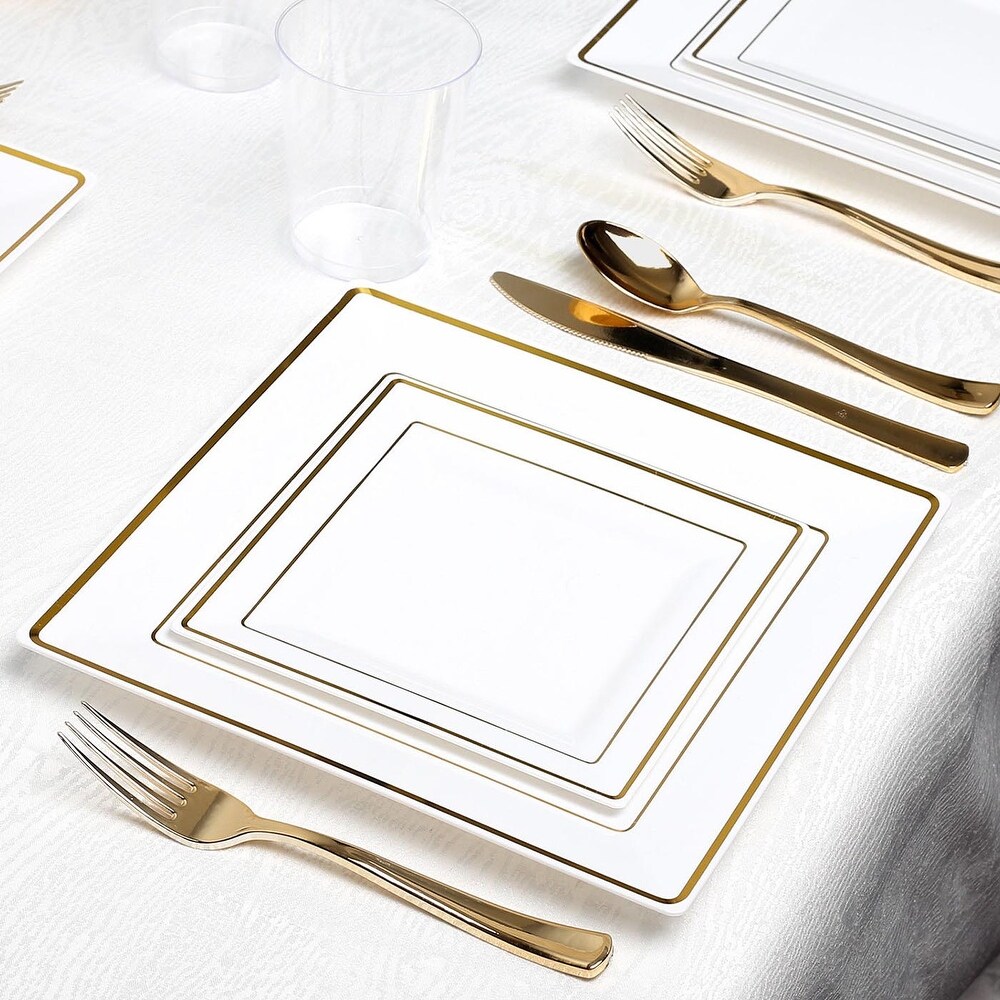 Square Shiny Edge Rim Disposable Plastic Plate Packs   Party Supplies