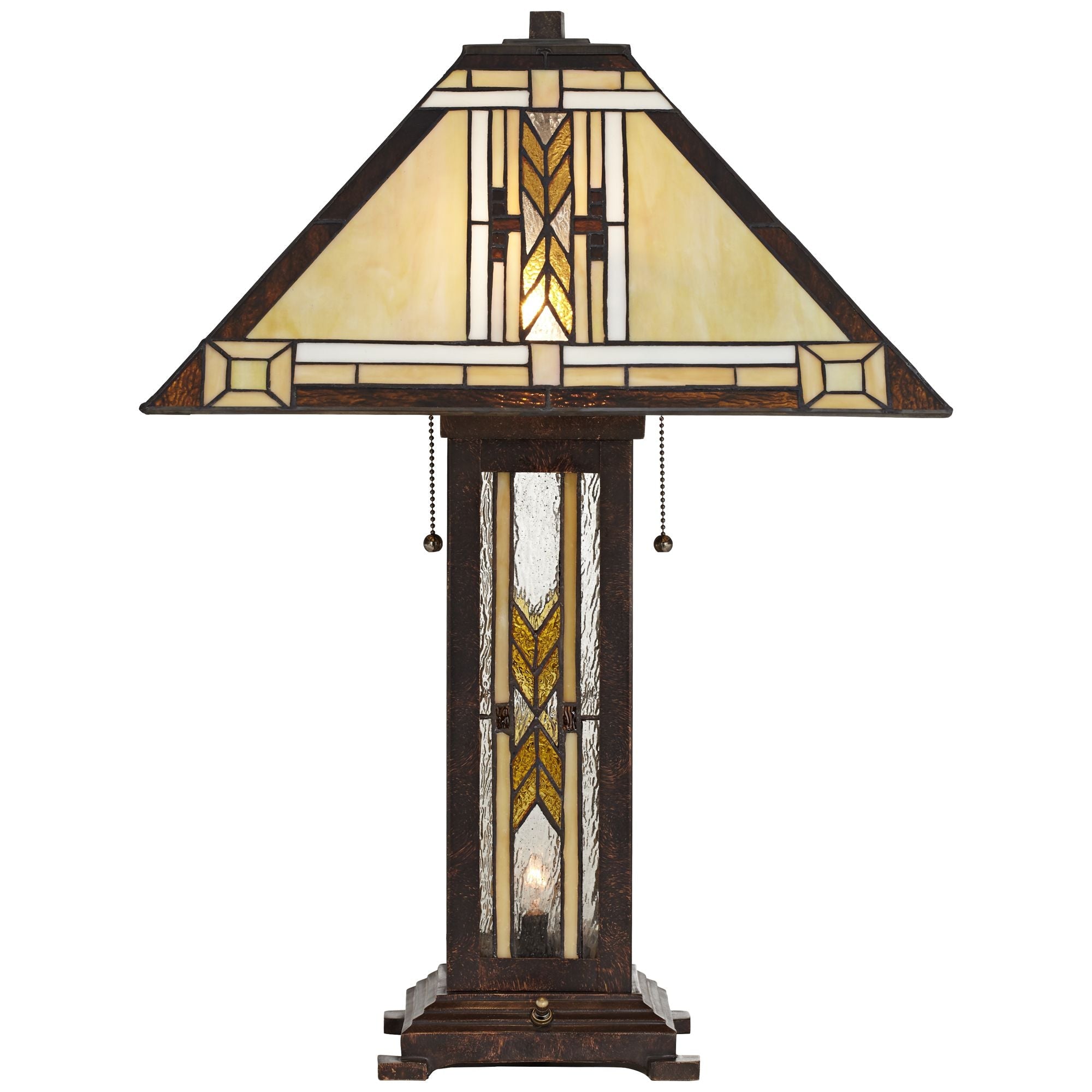 Franklin Iron Works  Style Table Lamp with Nightlight Mission 25.5" High Bronze Stained Glass for Living Room Family Bedroom (Color May Vary)