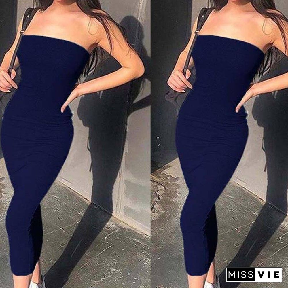 Summer Sexy Long Dress Women Strapless Beach Party Dress Female Tight Bodycon Backless Dress Lady Pencil Dresses for Women