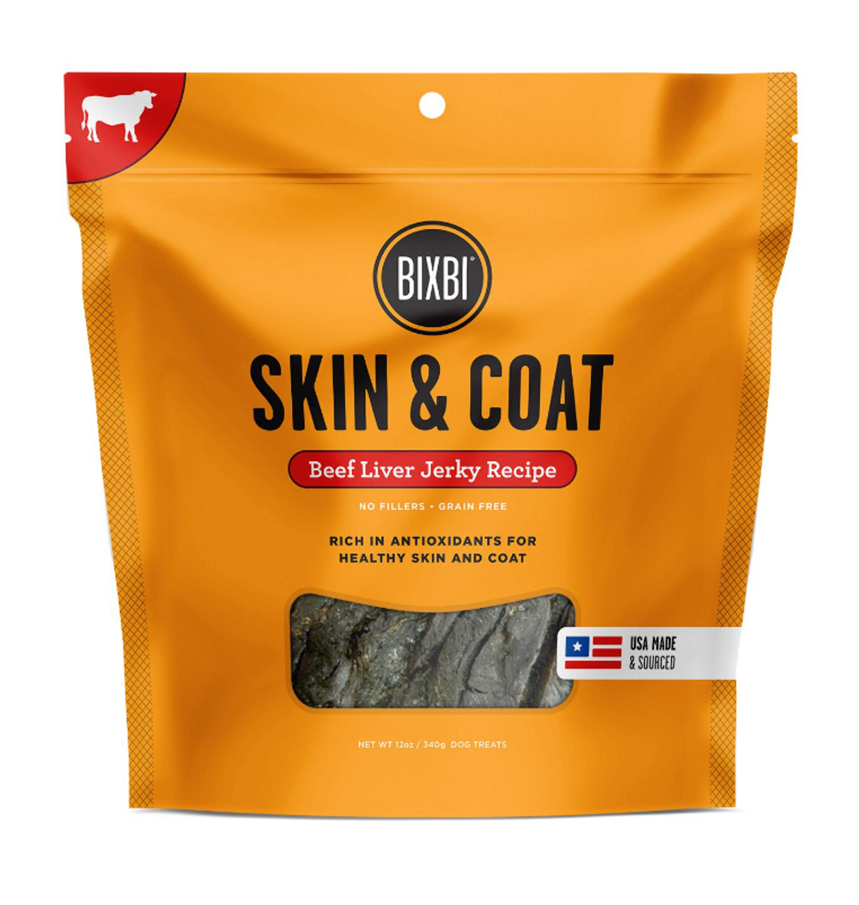 Bixbi Skin and Coat Beef Liver Jerky Dog Treats， 5oz.