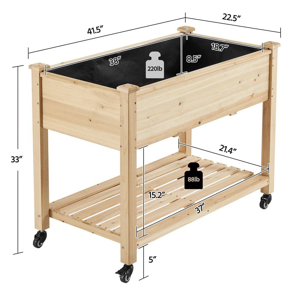 Yaheetech 42 in. L x 23 in. W x 33 in. H Raised Garden Bed with Lockable Wheels  Liner DYhq440001
