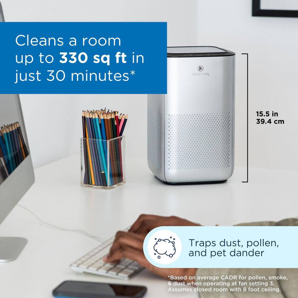 MEDIFY AIR Air Purifier with H13 True HEPA Filter 330 sq. ft. Coverage 99.9% Removal to 0.1 Microns Silver (1-Pack) MA-15-S1