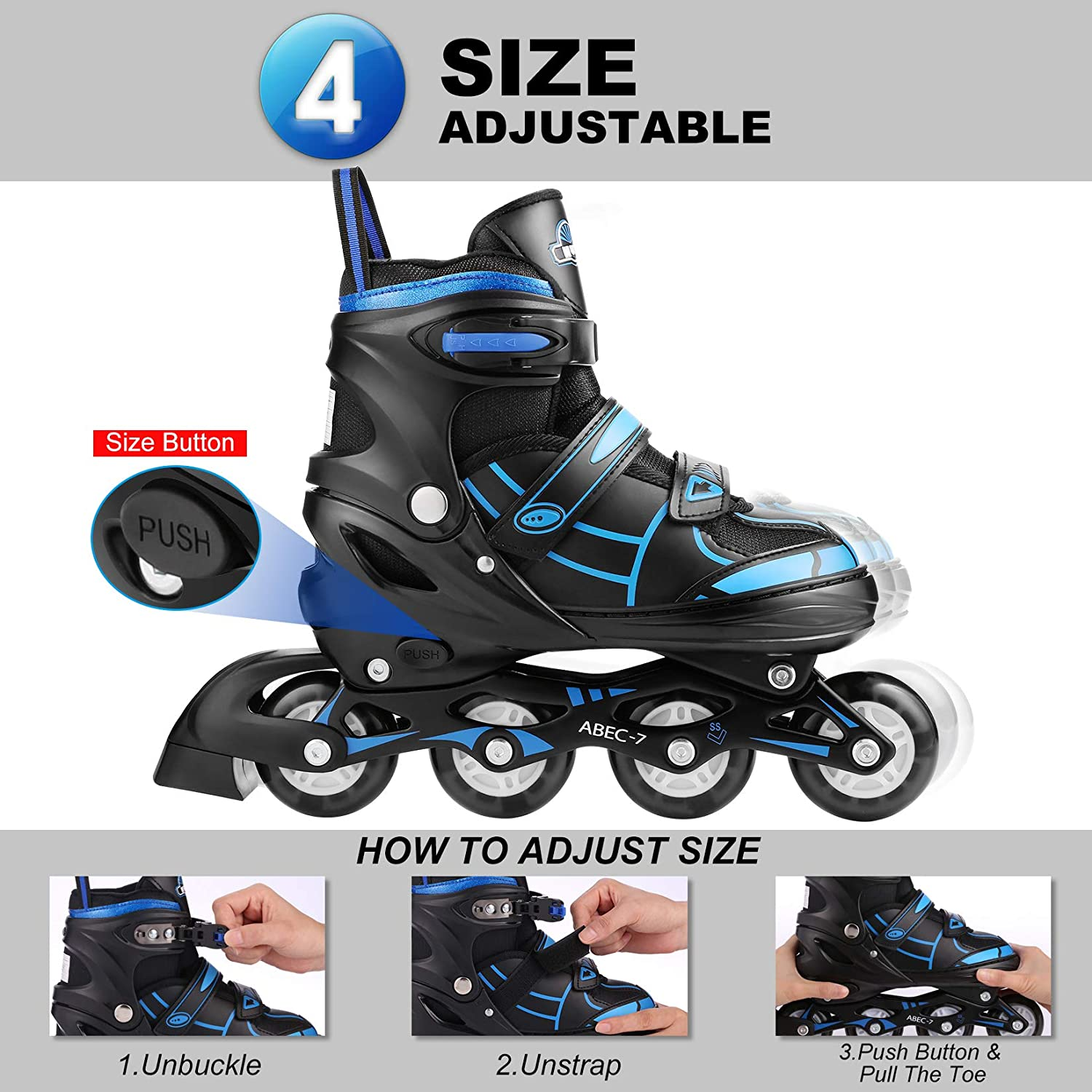 Newest Inline Skates， Adjustable Roller Skates Blade Light Up Flashing Skates Wheels Inline Skates Blades for for Kids，Children，Adults，Teens，Men，Women Beginner