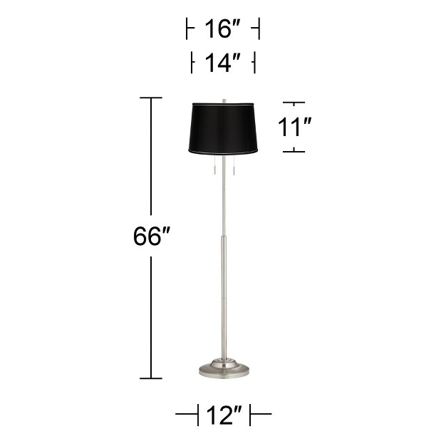 Tall Brushed Nickel Silver Black Satin Tapered Drum Shade For Living Room Bedroom Office House Home