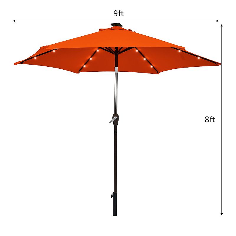 9 Feet Solar LED Lighted Patio Market Umbrella Tilt Adjustment Crank Lift