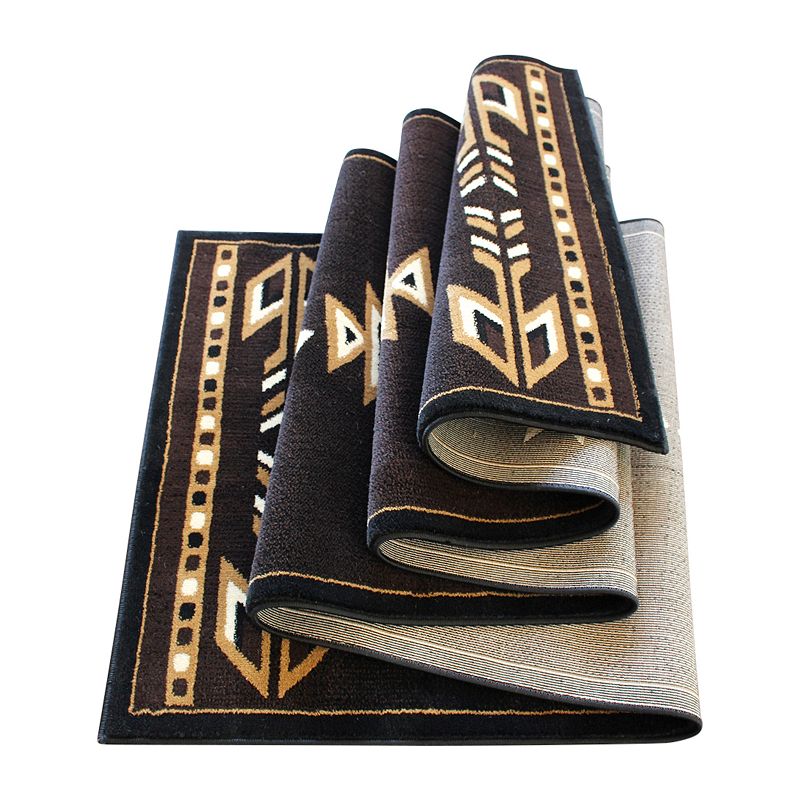 Masada Rugs Masada Rugs 3'x16' Southwest Native American Area Rug in Brown， Black， Beige and Ivory