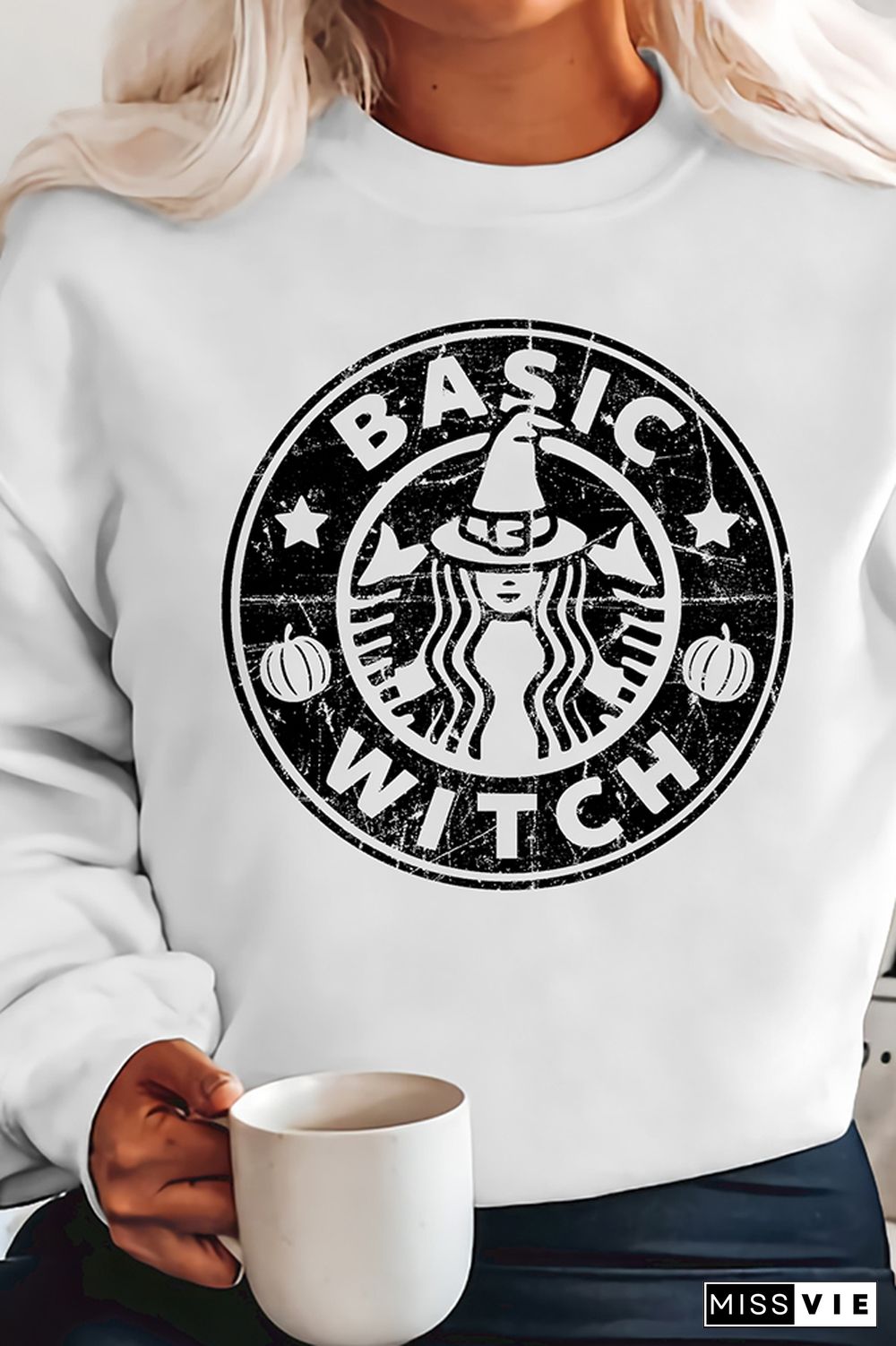 Basic Witch Print O-neck Long Sleeve Sweatshirts Women Wholesale