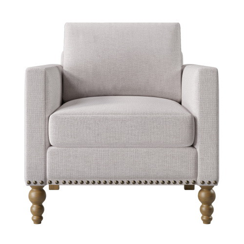 Classic Linen Armchair Accent Chair with Bronze Na...