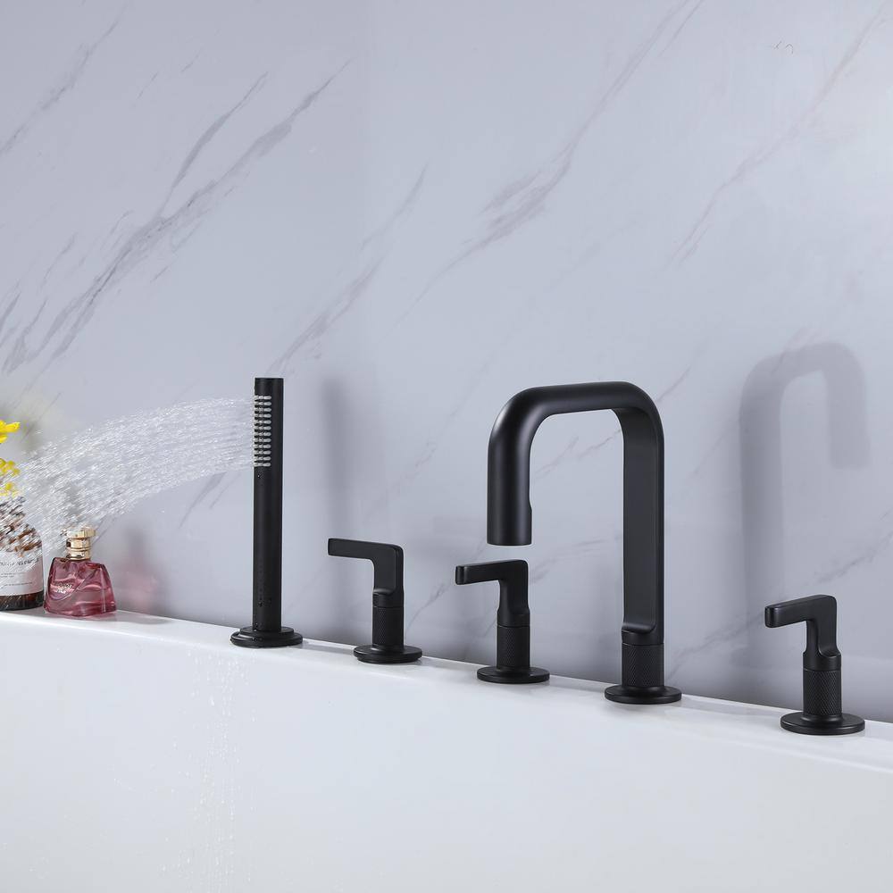 Hlihome 3-Handle Deck Mount Roman Tub Filler Faucet in Matte Black RBDK-0923-MB