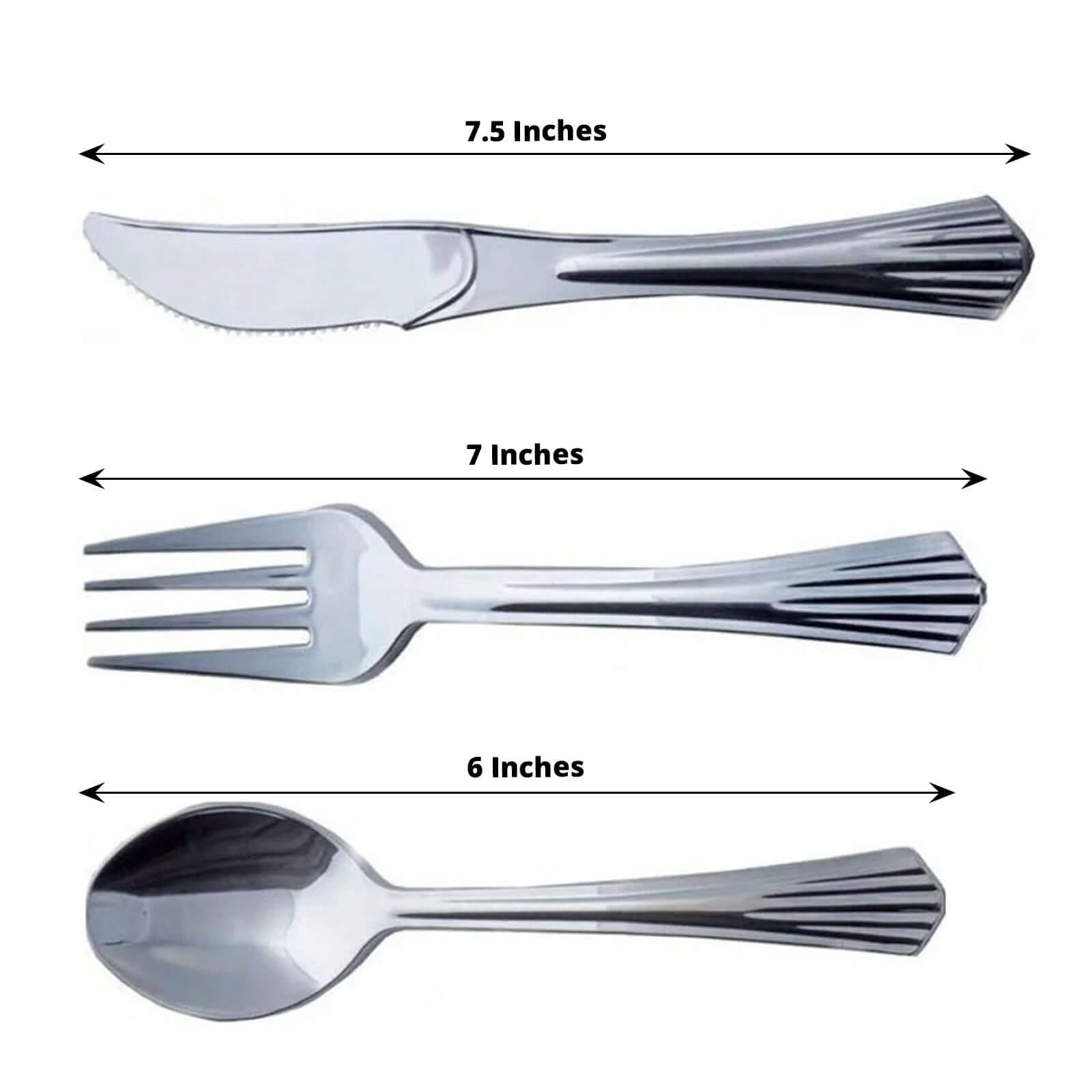 24 Pack Silver Heavy Duty Plastic Utensil Set With Fluted Handles, Disposable Silverware 6