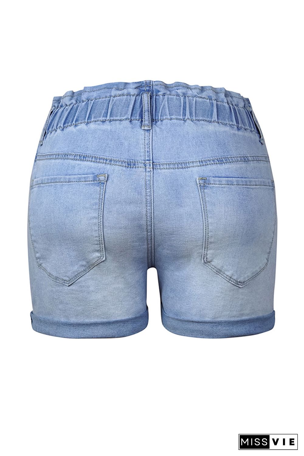 Elastic Waist Washed Denim Shorts Wholesale