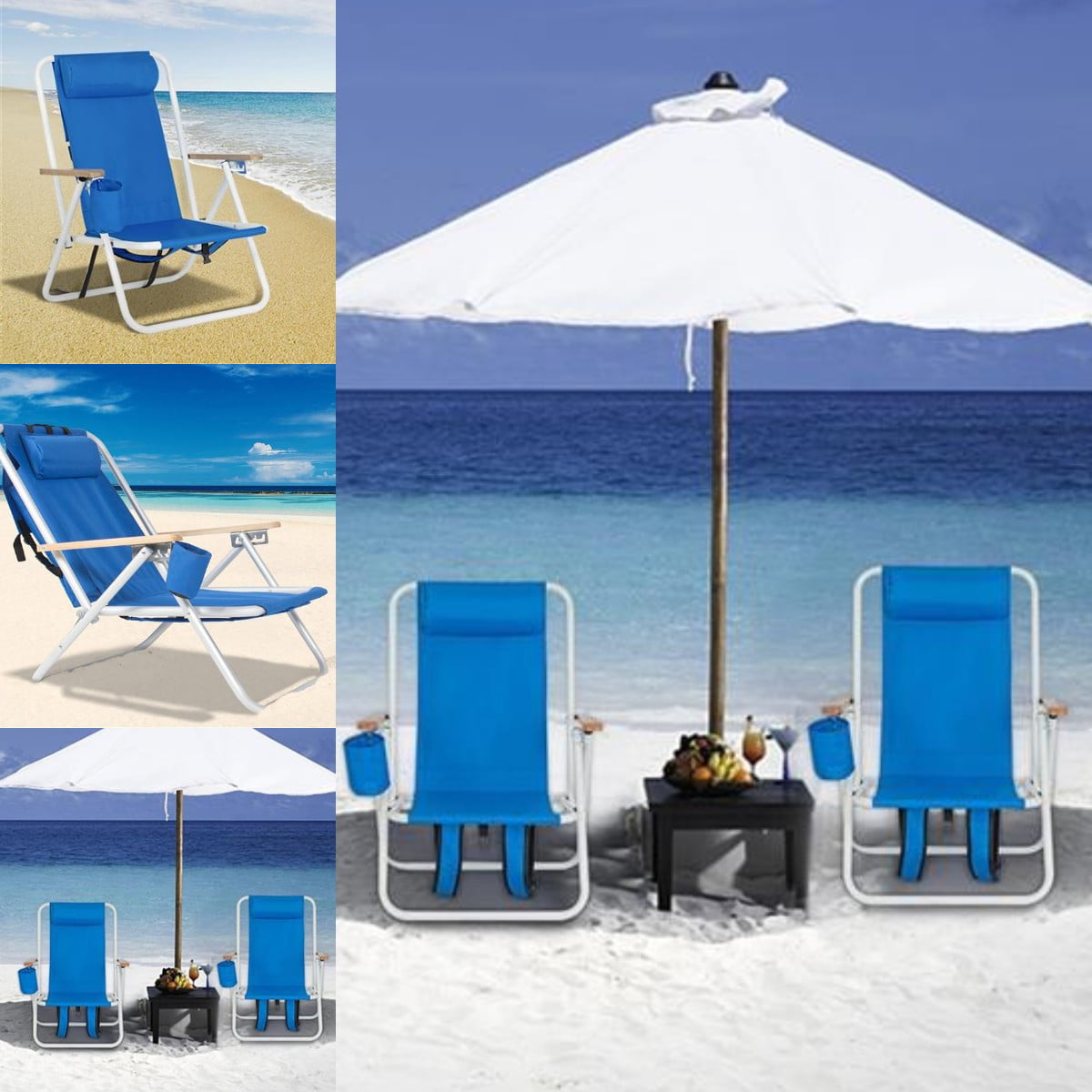 HOT SALE Portable High Strength Beach Chair with Adjustable Headrest Blue