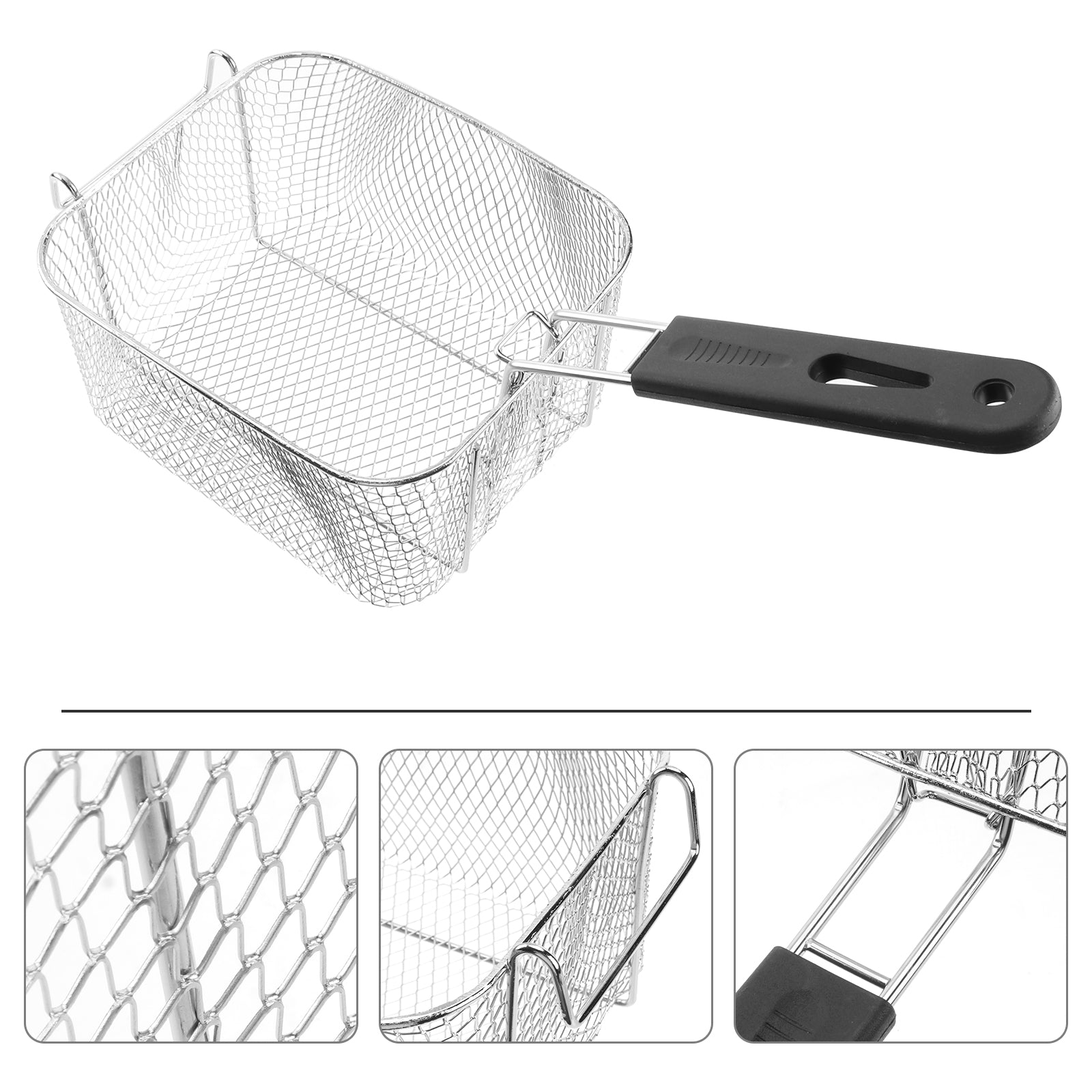 Stainless Steel Deep Fry Basket Wire Mesh Strainer with  Long Handle Frying Cooking Tool Food Presentation Tableware (Silver)