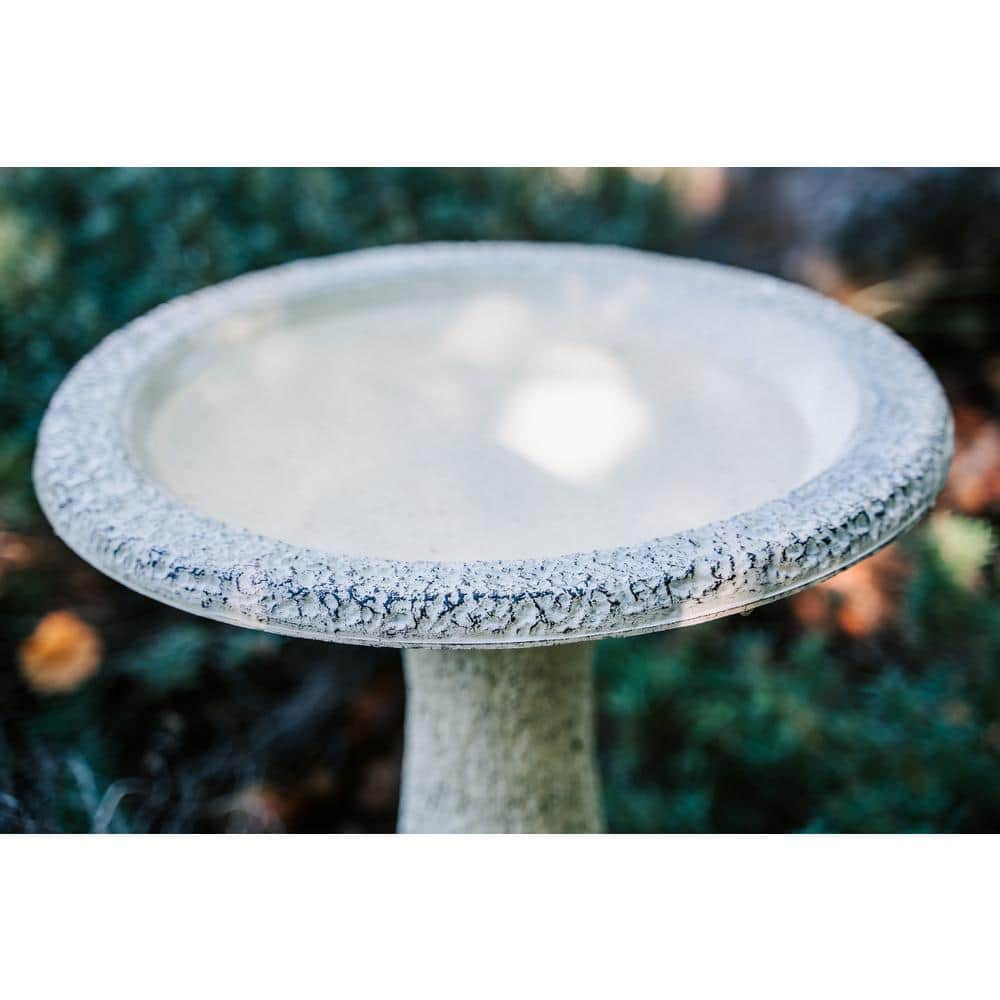 XBRAND 23.6 in. Tall Yellow Fiber Stone Birdbaths with Round Pedestal and Base (Set of 2) GE2418BBYE-2