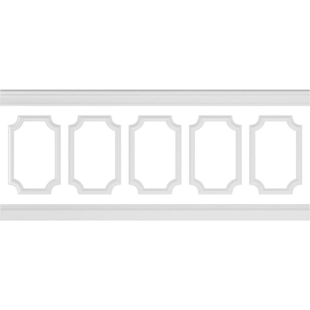 Ekena Millwork 94 12 in. (Adjustable 40 in. to 44 in.) 26 sq. ft. Polyurethane Ashford Scalloped Panel Wainscot Kit Primed WPKUSC081P040