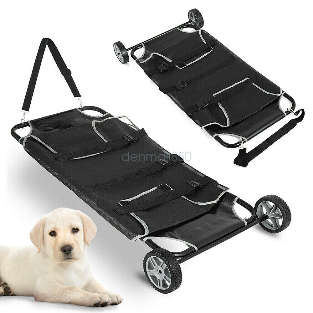 Miumaeov Animal Stretcher Pet Trolley 45x27'' Pet Bed 2 Castors 250lb Capacity Mesh Style with 2 Wheels for Dog and Other Animal