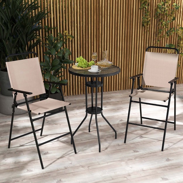 Costway 3pcs Patio Bistro Set Folding Chairs Round Bar Table With 1 6 x27 x27 Umbrella Hole Yard