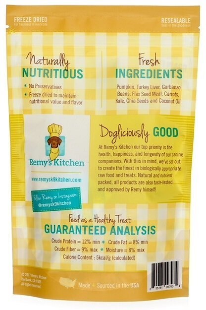 Remy's Kitchen Superfood Snacks Pumpkin and Kale Flavor Grain-Free Freeze-Dried Dog Treats， 3.5-oz bag