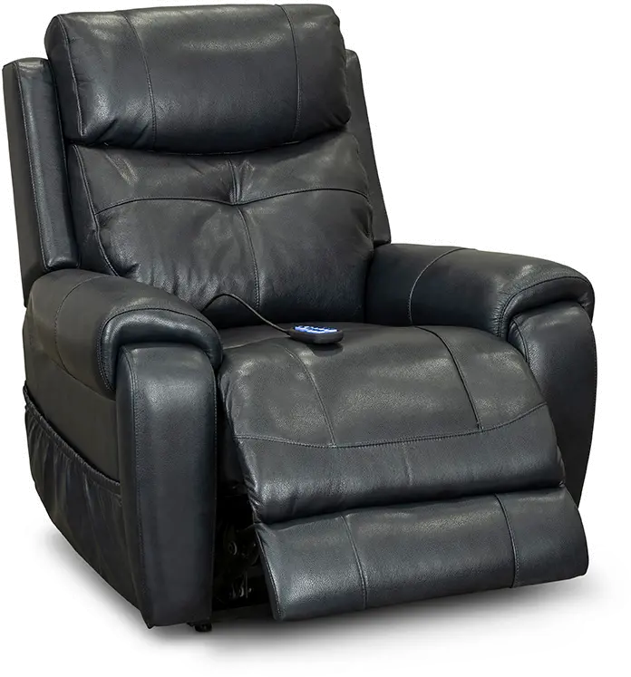 Navy Blue Leather Power Lift Recliner with Heat