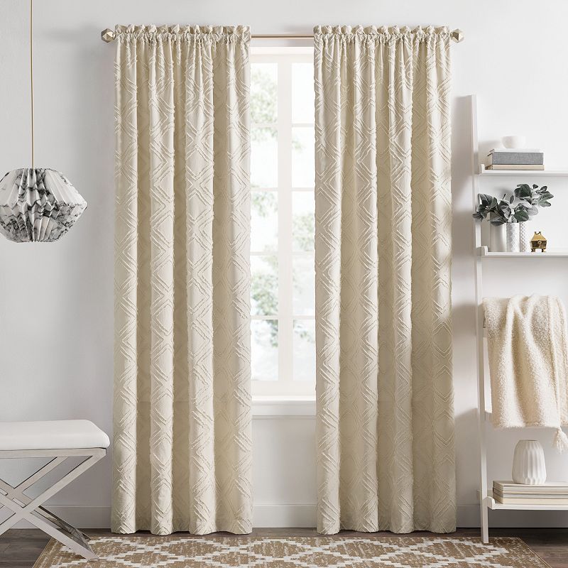 Kate Aurora Contemporary Geometric Shabby Diamond Clipped Rod Pocket Single Window Curtain Panel